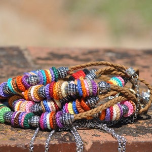 Recycled jewellery Multicoloured crochet necklace handcrafted jewellery art image 1