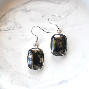 Black Agate Earrings: Sterling Silver Handmade Dangle Earrings