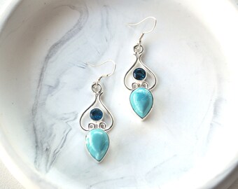 Silver and turquoise earrings - Blue drop earrings dangle - Bridesmaid earrings