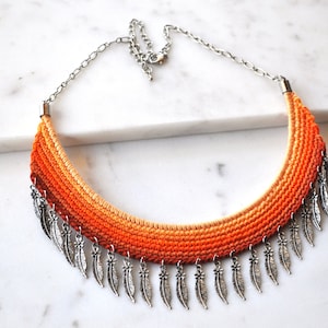 Crochet Necklace - Recycled necklace - Statement necklace - Multicoloured necklace - Handcrafted jewellery art - Dangle jewellery - Gift