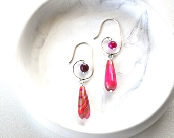 Pink teardrop long earrings