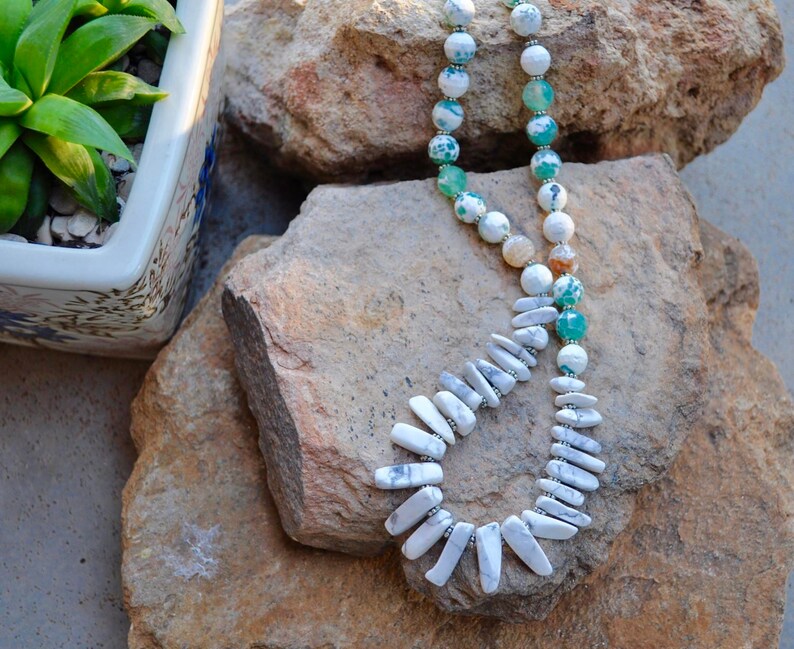 natural stone precious stone white agate agate necklace white necklace gemstone green neckpiece green beaded silver beaded