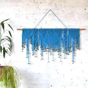 Blue large macrame wall hanging
