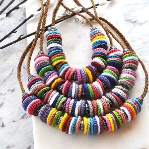 Recycled jewellery Multicoloured crochet necklace handcrafted jewellery art image 8