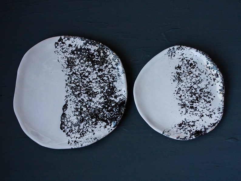 unique pottery hygge rustic minimal clay tray gift boho platter eclectic White plate set of 2 imperfect ceramic wabi sabi japan style