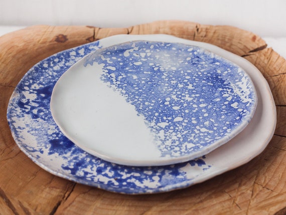 unique pottery hygge rustic minimal clay tray gift boho platter eclectic White plate set of 2 imperfect ceramic wabi sabi japan style