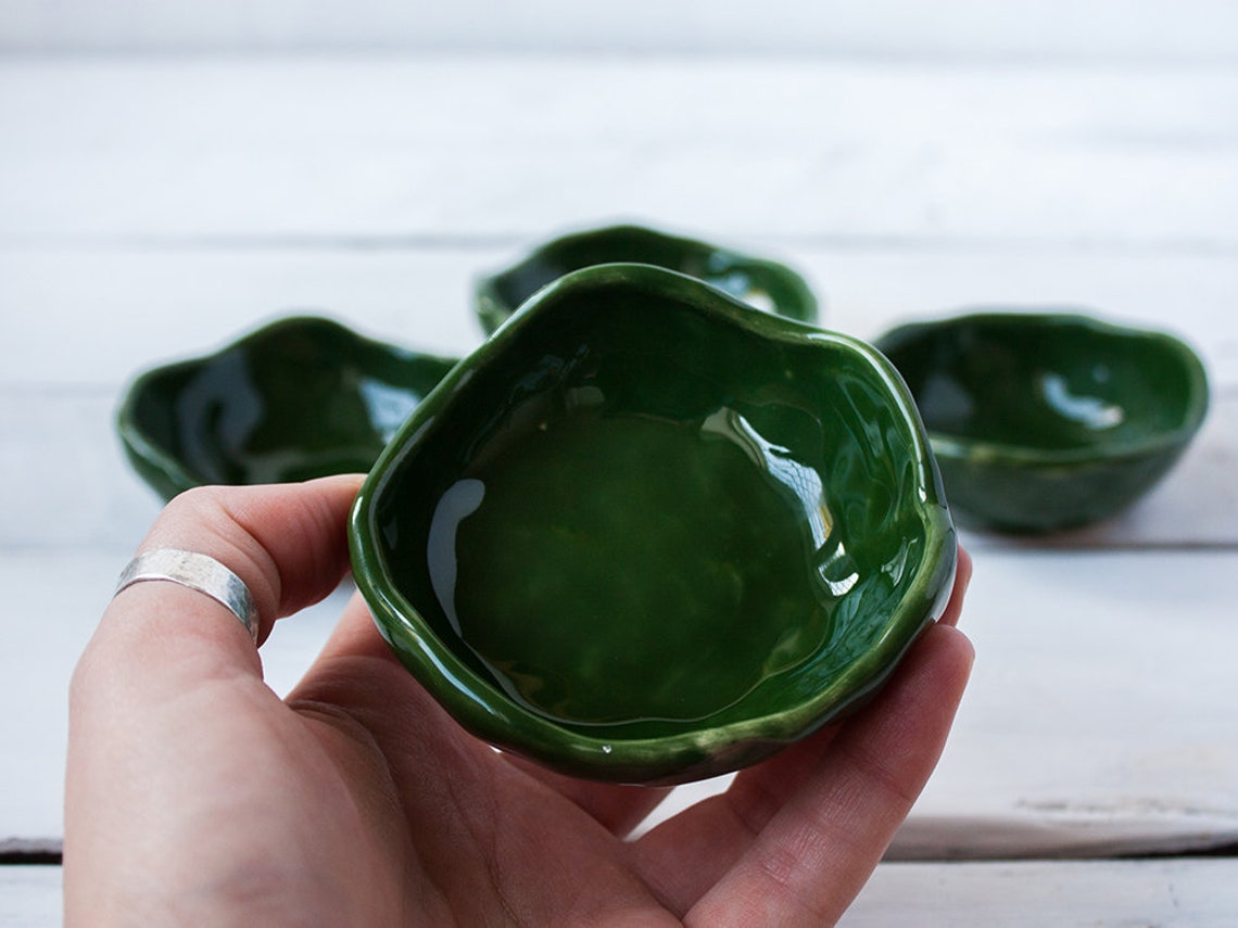 Pinch bowl green clay spices small plate condiments mini Etsy