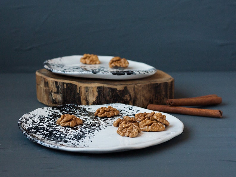 unique pottery hygge rustic minimal clay tray gift boho platter eclectic White plate set of 2 imperfect ceramic wabi sabi japan style