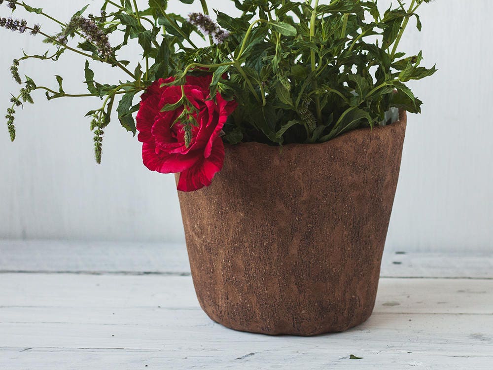 Brown flower vase hygge ceramic vessel rustic vase brown Etsy