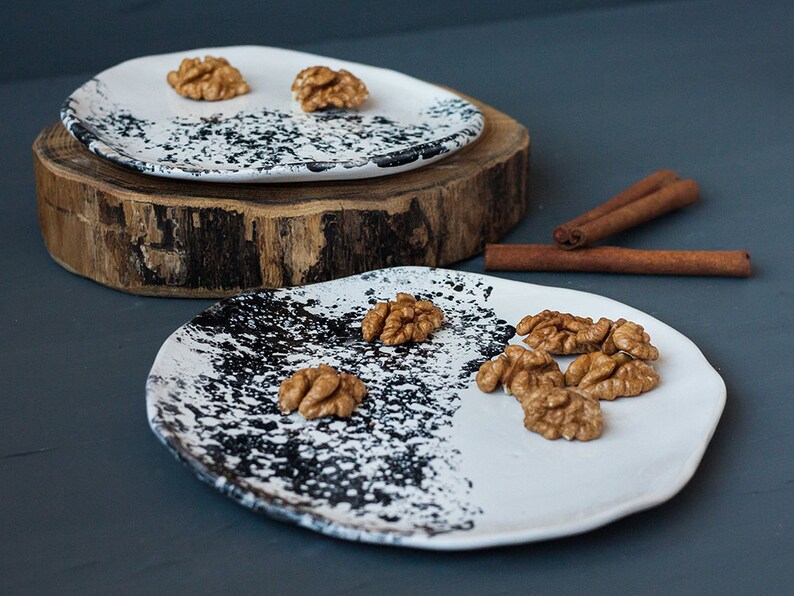 unique pottery hygge rustic minimal clay tray gift boho platter eclectic White plate set of 2 imperfect ceramic wabi sabi japan style