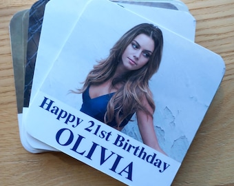 Personalised beer mats, Pack of 50, 1mm x 95mm x 95mm, Party, Retirement, Birthday, wake, photo,  wording, any colour, laminated on face.