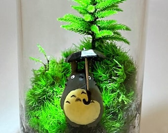 Live Moss Terrarium with Totoro Figurine, Totoro Terrarium, Self Sustain Eco-Friendly Perfect Gift for Nature Lovers, Fairy Garden