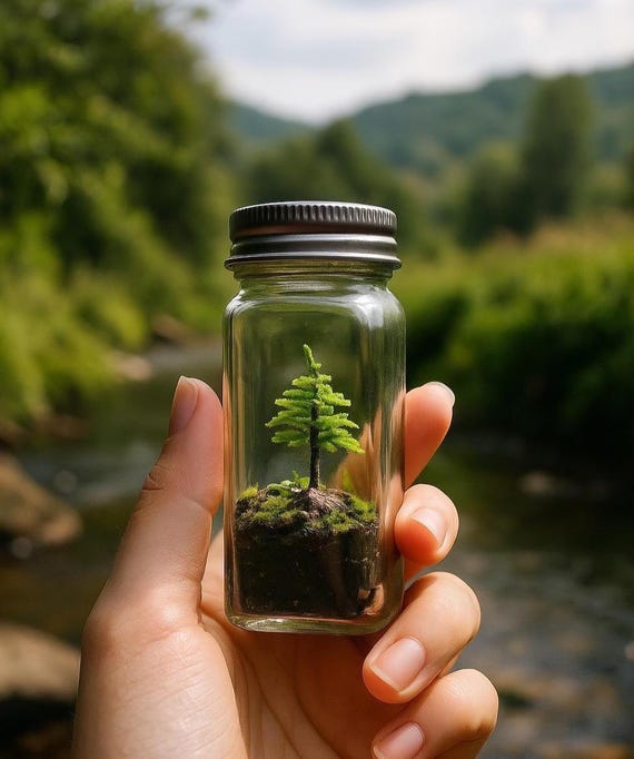 The Little Tree Terrarium Kit,  Live Moss Terrarium Self Sustain DIY Kit,  Perfect Gift Idea, Handmade American Tree Moss Terrarium