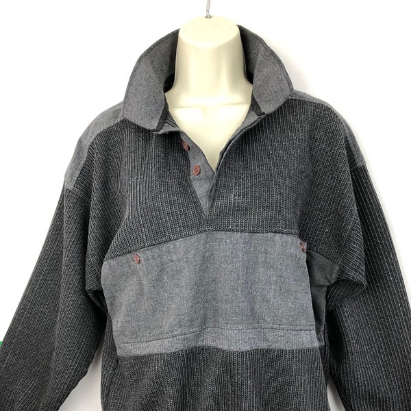 Vintage 80s Huckapoo Huck A Poo Grey Gray Pullover Reverse Weave Sz Medium Men's Retro Eighties Cool Sweater Poly Cotton