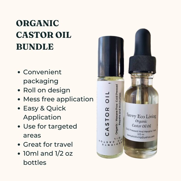 Organic Castor Oil Roller Bottle 10ml And 1/2 oz Bottle Combo