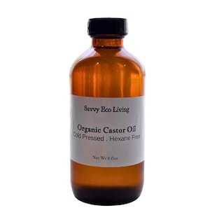 Organic Castor Oil: Cold Pressed, Hexane-Free - 8oz Amber Bottle