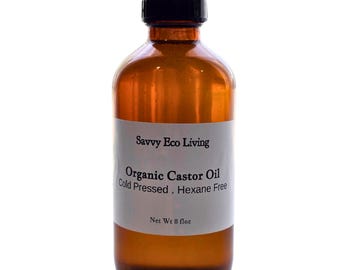 Organic Castor Oil: Cold Pressed, Hexane-Free - 8oz Amber Bottle