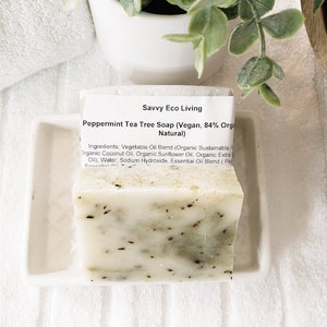 Peppermint Tea Tree  Soap Bar -Handmade Soap -Cold Pressed Soap - Vegan Soap - Natural Soap -4 oz. Zero Waste Packaging