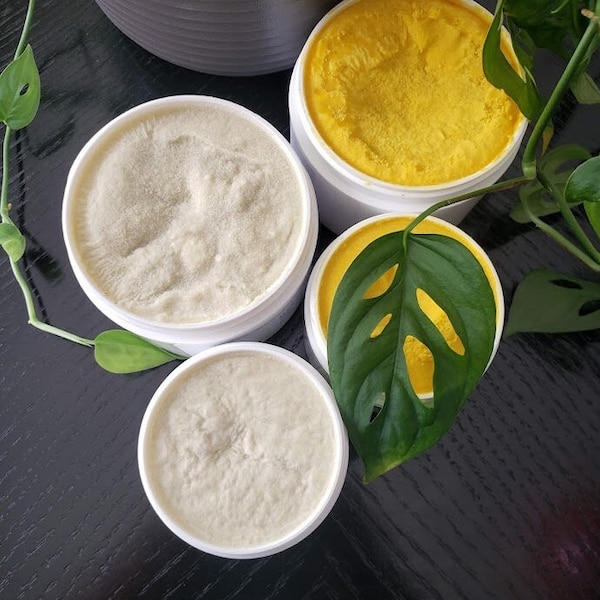 Unrefined  Shea Butter / Organic Shea Butter  In 4 oz and 8 oz  jars / Unwhipped Yellow Shea Butter Jar / Unwhipped White Shea Butter In Jar