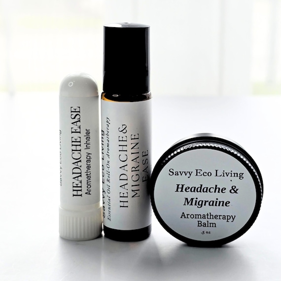 Headache Ease Aromatherapy: Essential Oil Roll-On, Nasal Inhaler, Balm