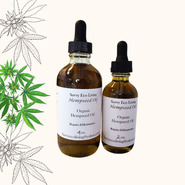 Hemp seed Oil  Organic - Oil For Soap And Skincare - 2 oz and 4 oz Glass Bottles