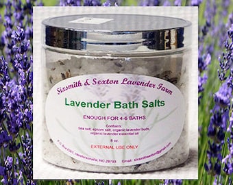 Lavender Bath Salts with Lavender Flowers - Lavender Bath Soak -  All Natural Lavender Bath Salts - Bath Salts with Essential Oils