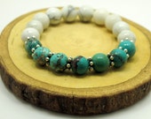 Jaspe verde y Howlita blanca, pulsera de la piedra preciosa, pulsera de estiramiento