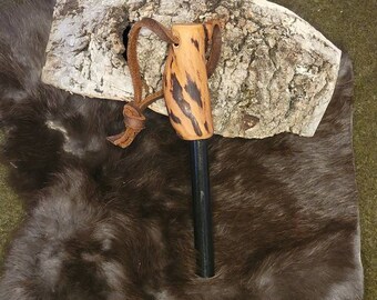 Handcrafted 3/8" Ferro Rod with Twisted Wood Handle — Natural Leather Lace, 5.5" Total Length, Ideal for Bushcraft and Camping