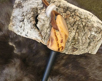 Varilla de ferrocerio de 3/8″ con mango de madera retorcida, hecha a mano — Herramienta para encender fuego en Bushcraft