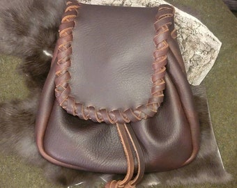 Handcrafted Bare Bones Belt Pouch Plus — Kodiak Leather with Laced Flap 1 Inch Gusset Fits 2 1/4 Inch Belt