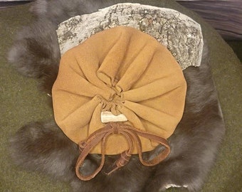 Handcrafted 6″ Suede Leather Pouch — Soft Suede Draw-String Pouch with Deer Antler Slider & Kodiak Lace
