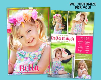 Custom Model Comp Card - Customizable Children&#39;s Sed Card - Custom Kids Zed Card - Modeling Agency Z- Card - Girl&#39;s Comp Card - S1022