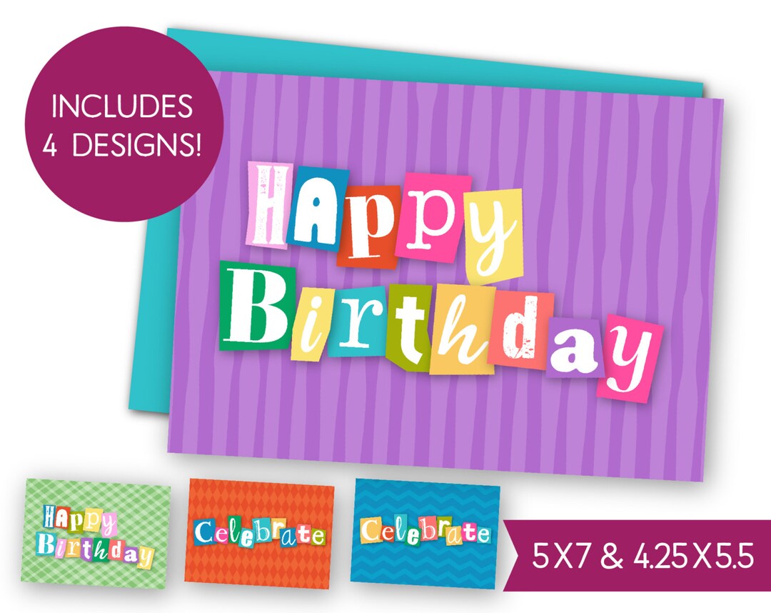 Happy Birthday Printable Card Bundle - Instant Download B-day Greeting ...