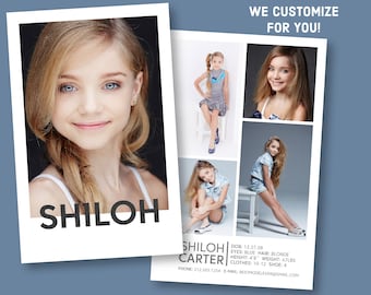 Custom Model Comp Card - Customizable Childrens Sed Card - Customized Kids Zed Card - Modeling Agency Z-Card - Girls Boys Pageant Comp Card
