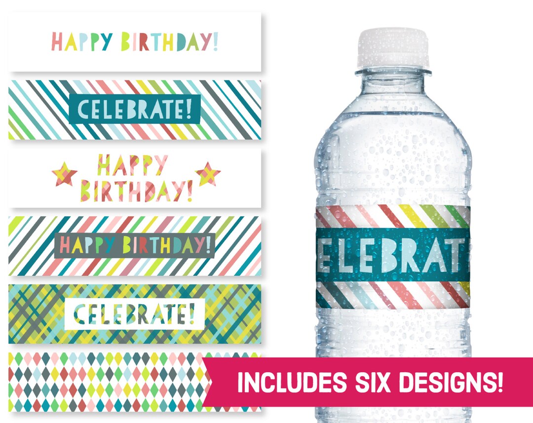 Happy Birthday Water Bottle Labels - Celebrate Birthday Party Supplies