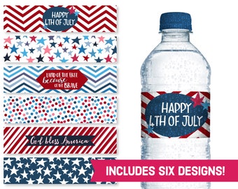 Fourth of July Water Bottle Labels - Patriotic July 4th Party Supplies - Digital Veterans Day Printable America - USA Summer BBQ - S1277
