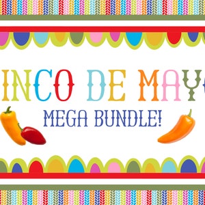 Mega pacote de festa Cinco de Mayo - Cartões de lugar DIY México - Etiquetas de nome de festa - Decorações Cinco de Mayo Sinais de comida - Tendas de comida Fiesta S1247