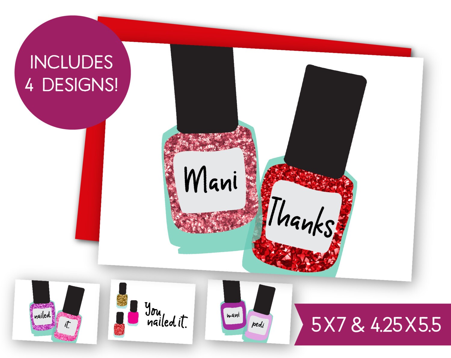 Thank You Note Printable Cards - Jamberry Consultant Hairstylist Manicurist  Friend, Gratitude - Mani Pedi Many Thanks - Nail Technician 1471 - Etsy, image size:1500x1192