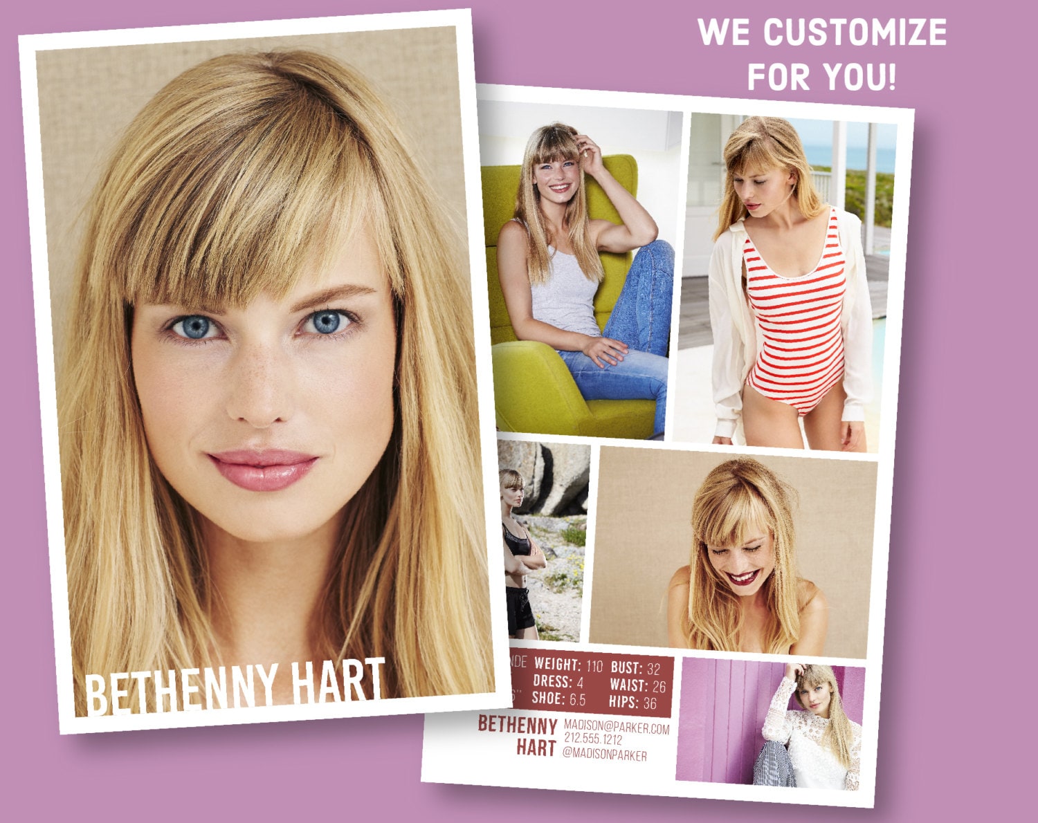 Custom Model Comp Card - Customizable Childrens Sed Card - Customized Kids Zed Card - Modeling Agency Z-Card - Mens Womens Comp Card - S1464
