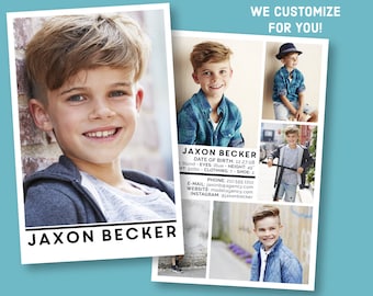 Custom Model Comp Card - Customizable Childrens Sed Card - Customized Kids Zed Card - Modeling Agency Z-Card - Girls Boys Comp Card - S1465