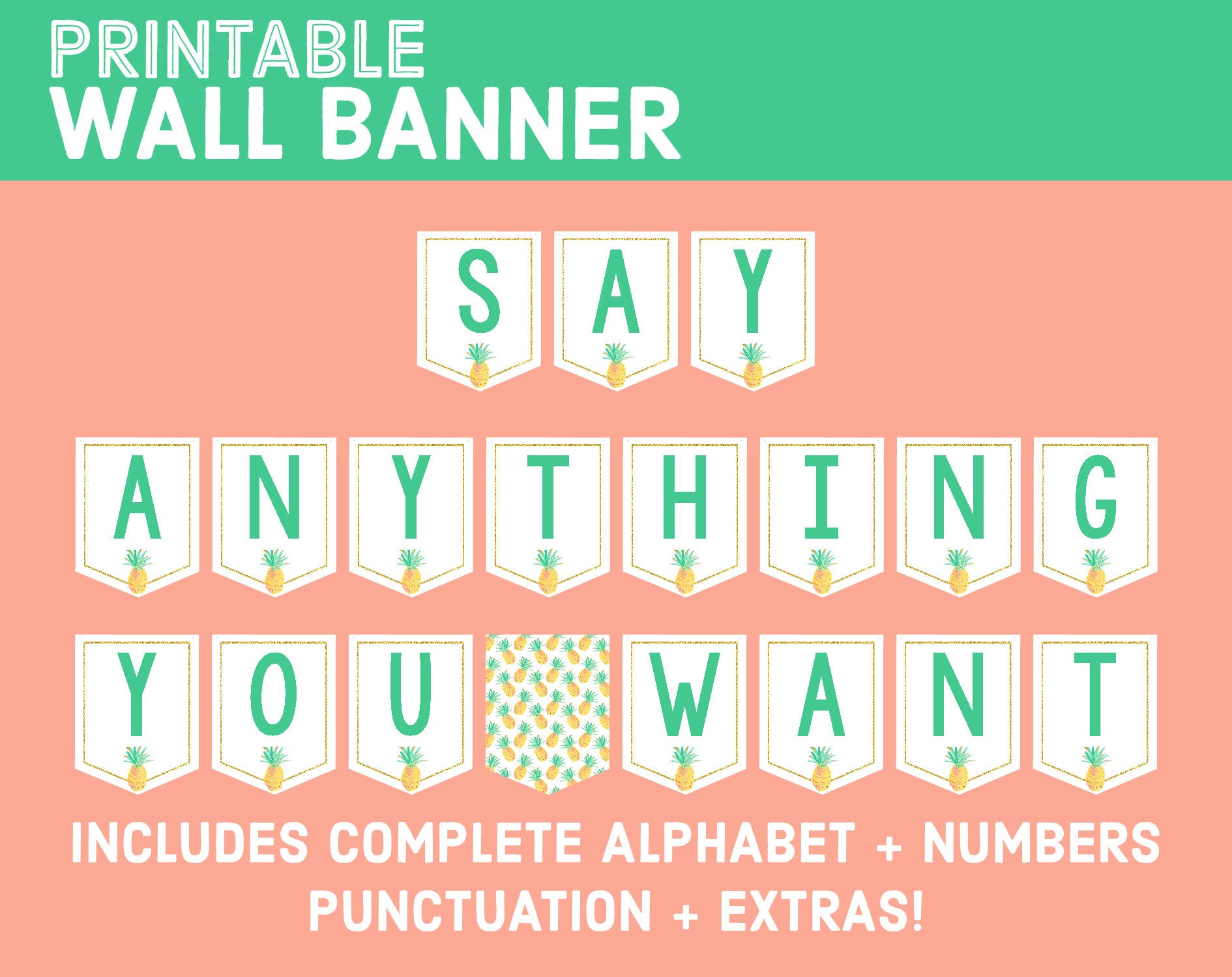Instant Download Hawaiian Pineapple Luau Party Banner DIY Hawaii Pennant Printable Party Decor Banner Aloha Decoration