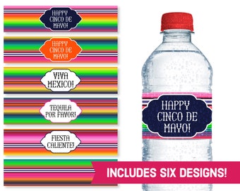 Cinco De Mayo Water Bottle Labels - Happy Cinco De Mayo Party Supplies - Fiesta Decorations DIY Labels - Viva Mexico Party Printables S1224