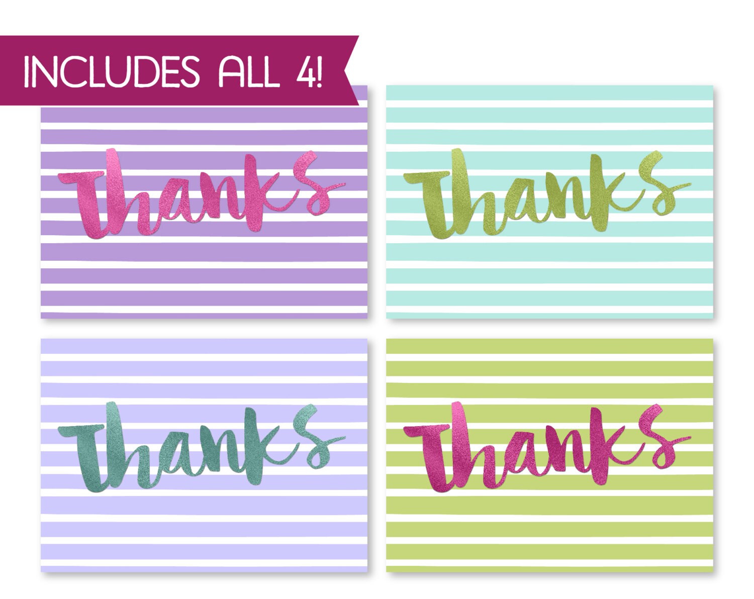 Printable Thank You Card Bundle - Instant Download Gratitude Card ...