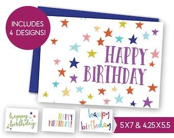 Happy Birthday Printable Card Bundle - Instant Download B-day Greeting Card, Kids Birthday E-Card, Digital DIY Gift Tag Card to Print S1327