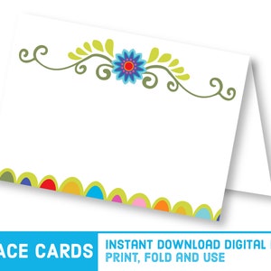 Instant Download Cinco de Mayo Party Place Cards - DIY Fiesta Name Tags - Brunch Buffet Decor Food Signs - Flower Pattern Food Tent S1231