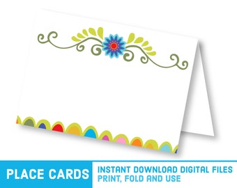 Instant Download Cinco de Mayo Party Place Cards - DIY Fiesta Name Tags - Brunch Buffet Decor Food Signs - Flower Pattern Food Tent S1231