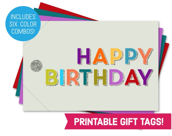 happy birthday card printable gift tag bundle etsy printable kids birthday cards