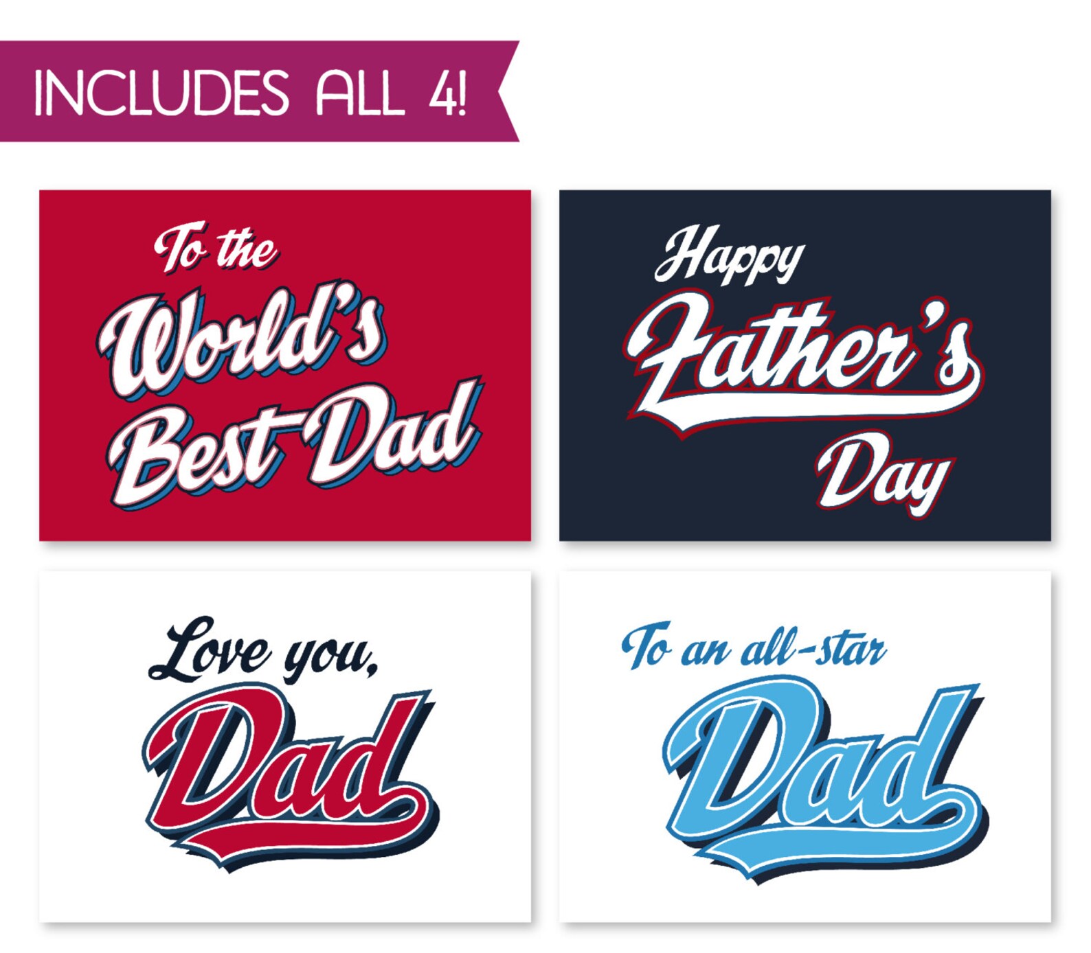 Happy Father's Day Sports Printable Card Bundle Instant Etsy España