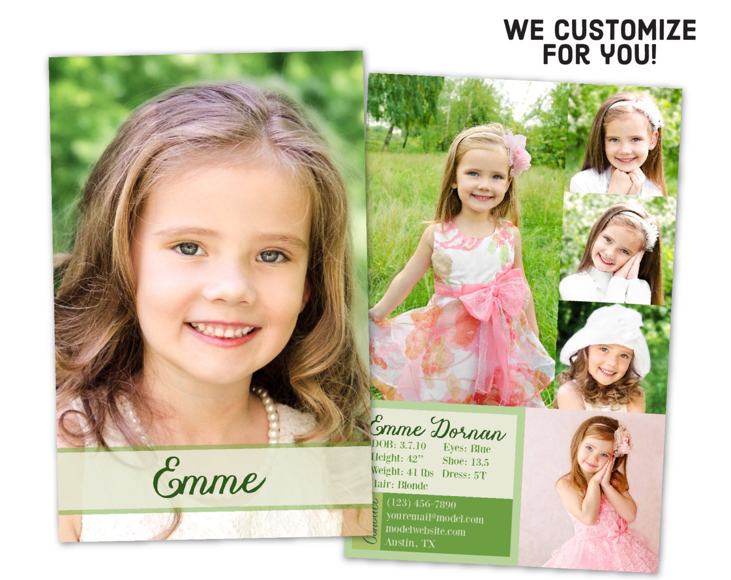 Custom Model Comp Card Customizable Children's Sed Card Custom Kids Zed ...
