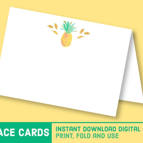 Printable Pineapple Place Card - Pool Party Name Card - Hawaiian Luau Food Sign - Tropical Bridal Shower Placecard - Wedding Food Tent S1369